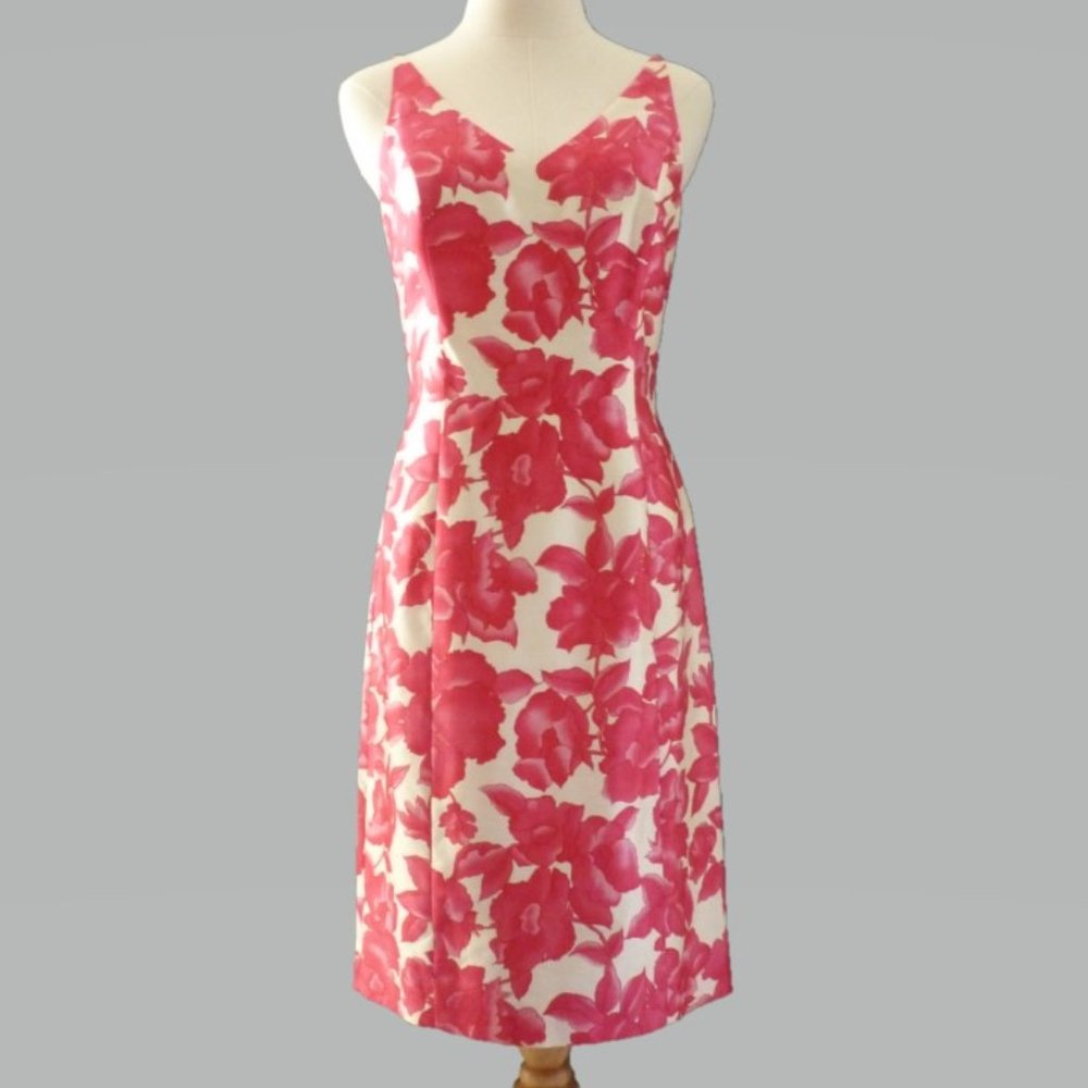 Ann Taylor 6P Ivory and Magenta V-Neck Dress